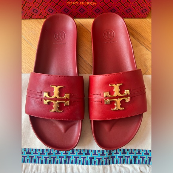 Tory Burch Red Leather Everly Anatomic Cloud Slide Sandals - Picture 4 of 12